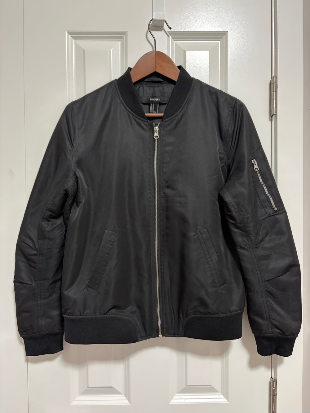 Unisex Black Bomber Jacket - Classic Zip Front